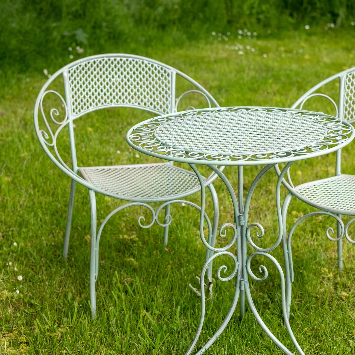 Aquitaine Mesh 3 Piece Bistro Set in Sage Green by Ascalon - Mouse & Manor