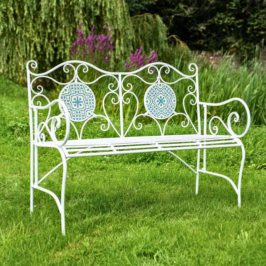 Mosaic Metal Bench in White by Ascalon - Mouse & Manor