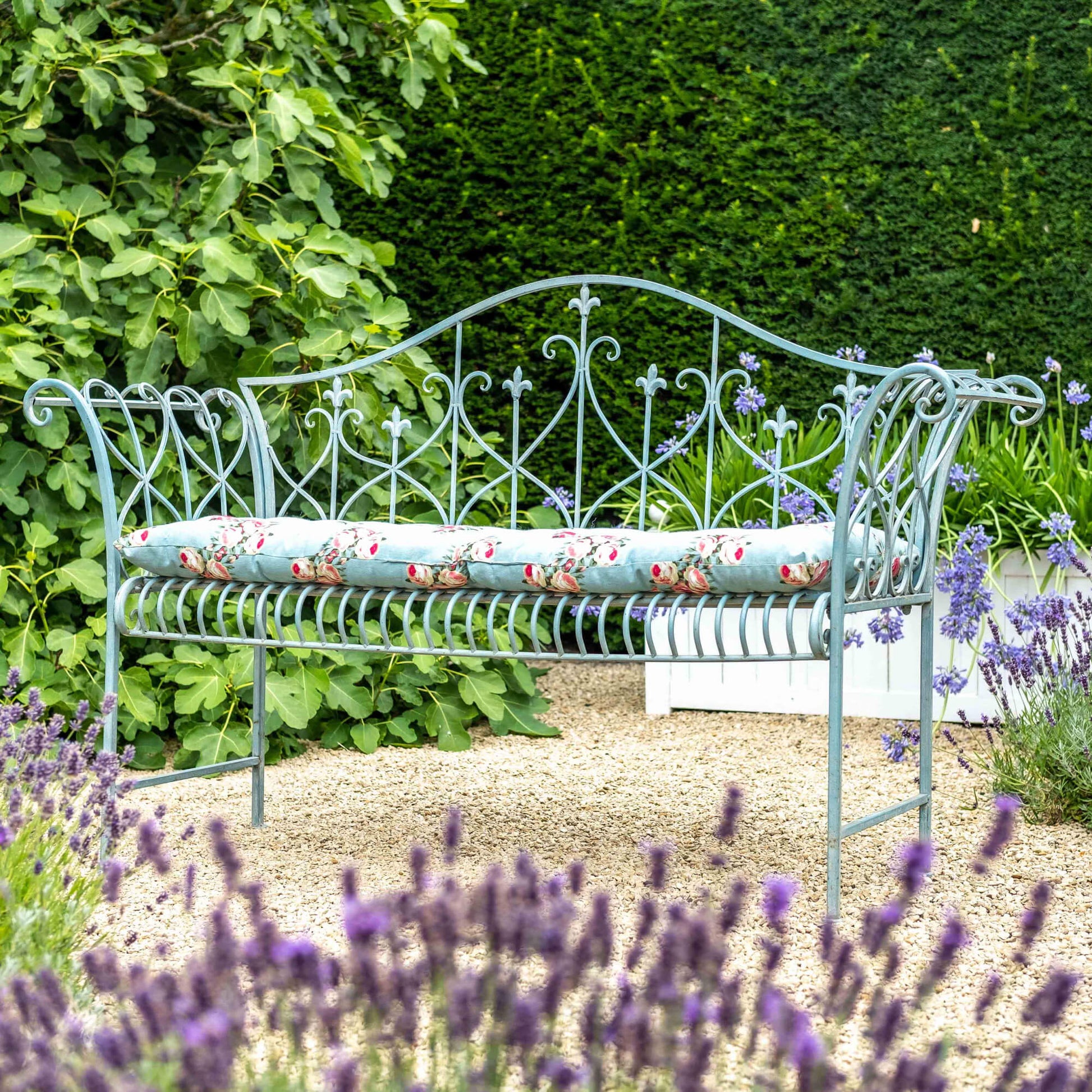 Vintage Wrought Iron Bench in Antique Blue by Ascalon - Mouse & Manor