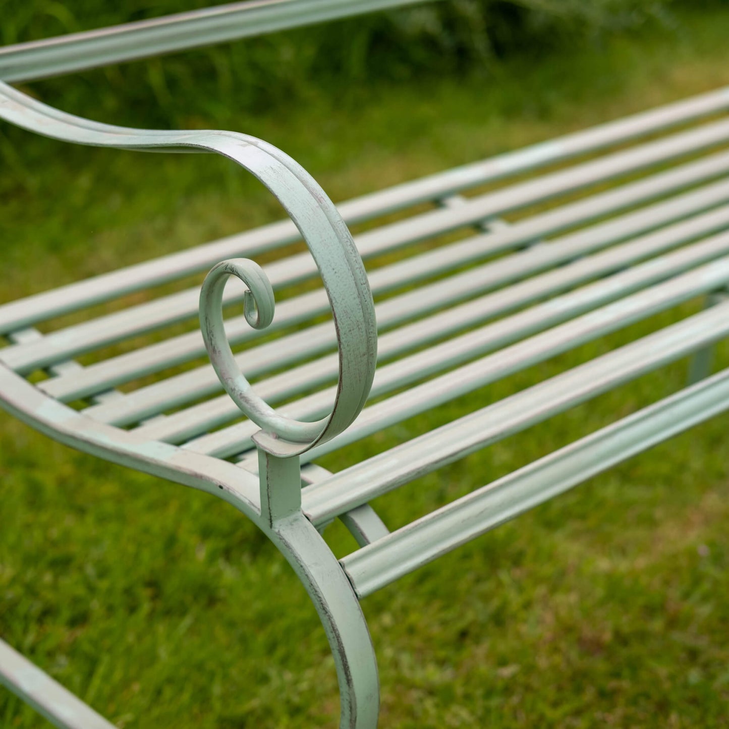 Slatted Metal Bench in Green by Ascalon - Mouse & Manor