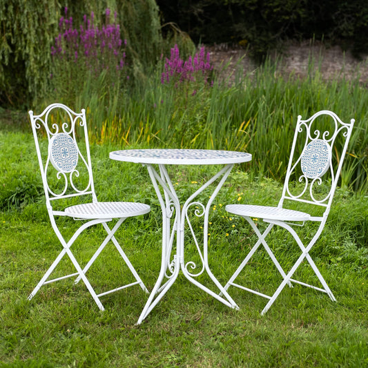 Mosaic 3-Piece Metal Bistro Set in White by Ascalon - Mouse & Manor