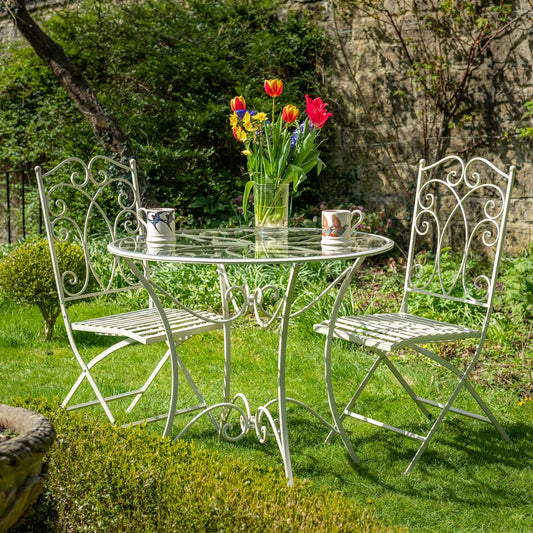 Cheltenham 3-Piece Bistro Set with Glass Top in Cream - Mouse & Manor