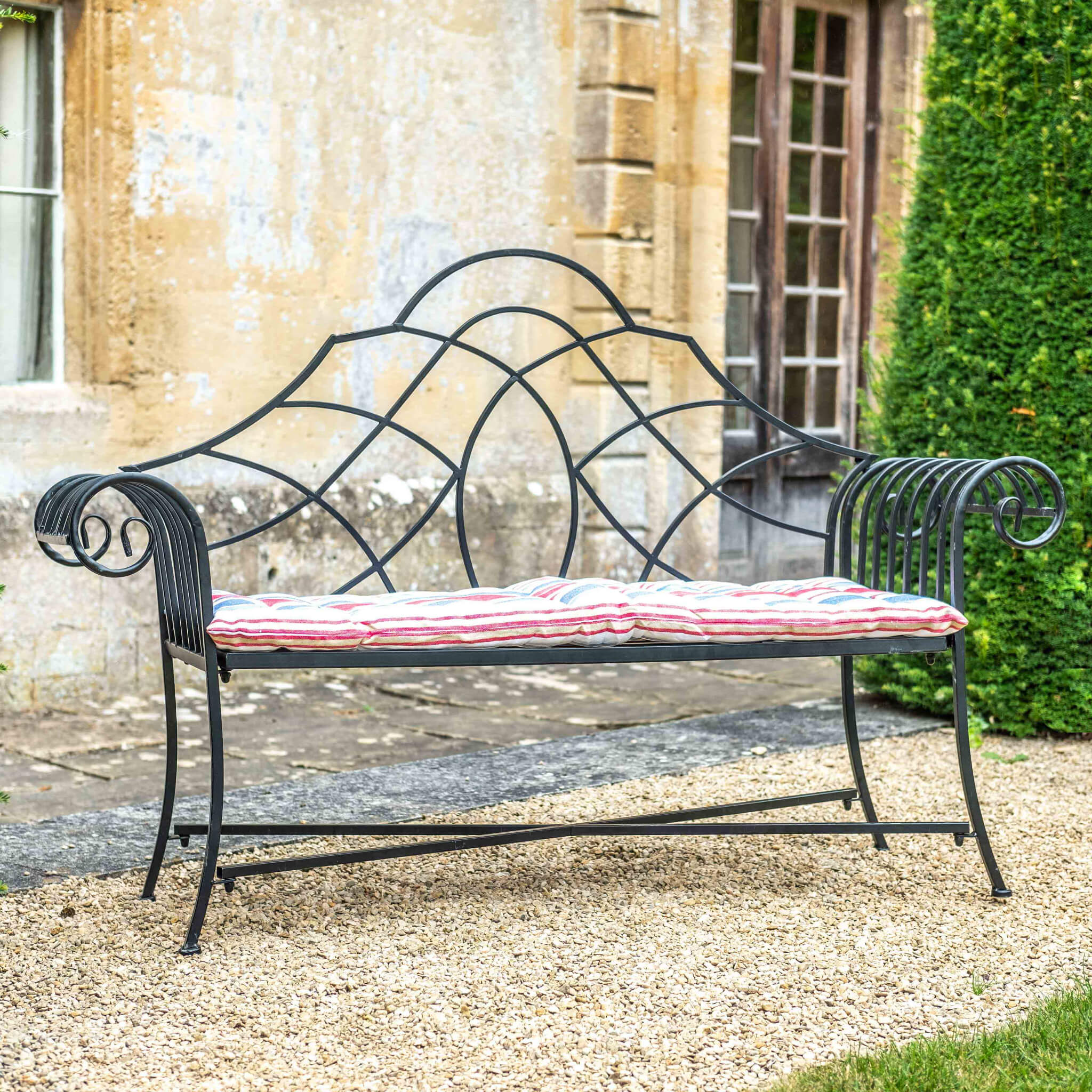 Lutyen Wrought Iron Bench in Black by Ascalon Mouse Manor