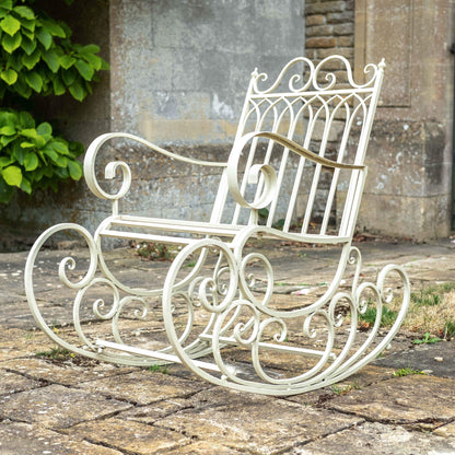 Gothic Wrought Iron Rocking Chair in Cream by Ascalon - Mouse & Manor