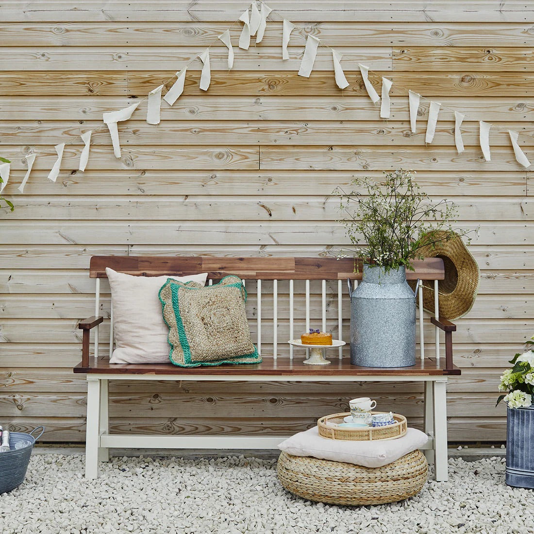 Broadway Acacia Wood Cream Garden Bench by Ivyline - Mouse & Manor