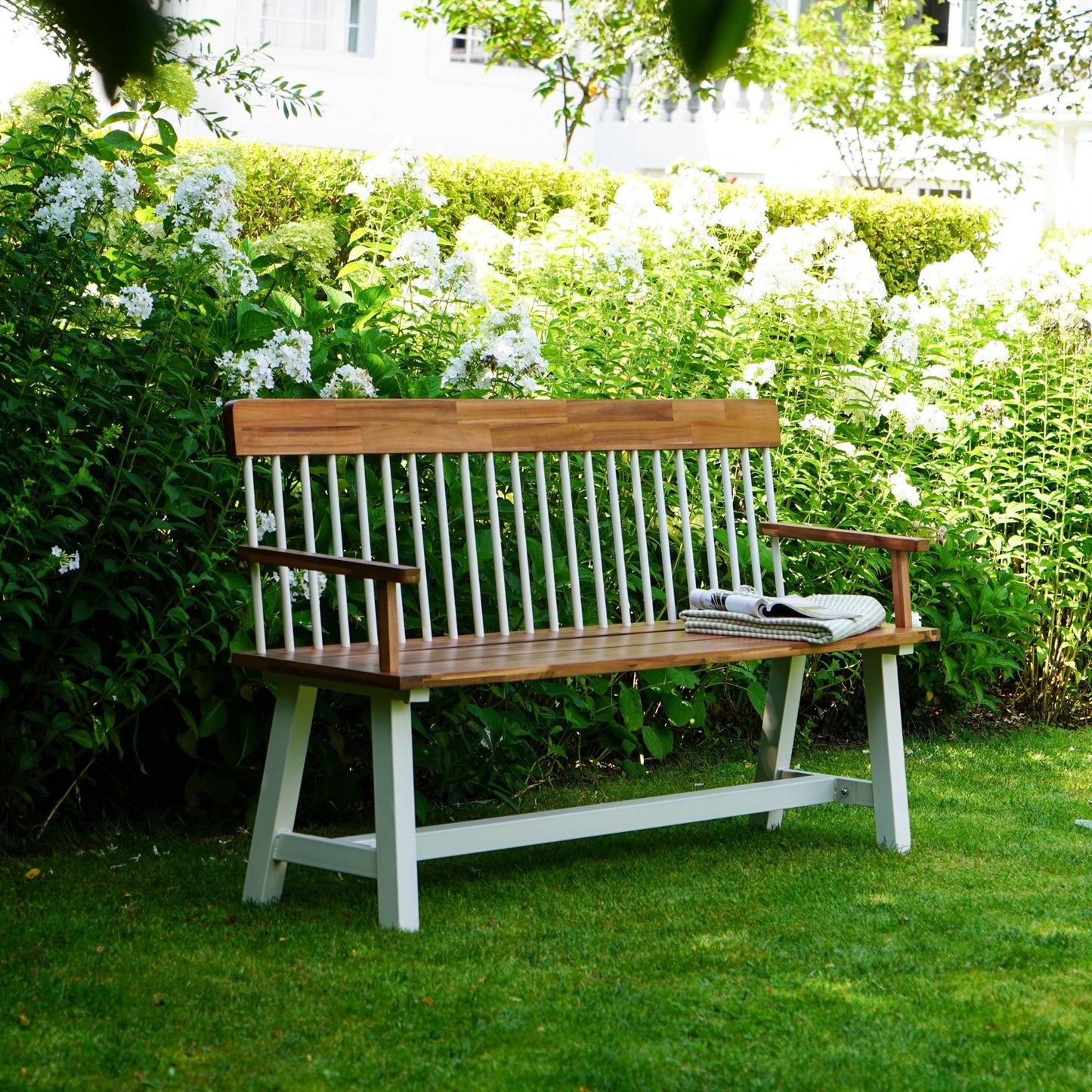 Broadway Acacia Wood Cream Garden Bench by Ivyline - Mouse & Manor