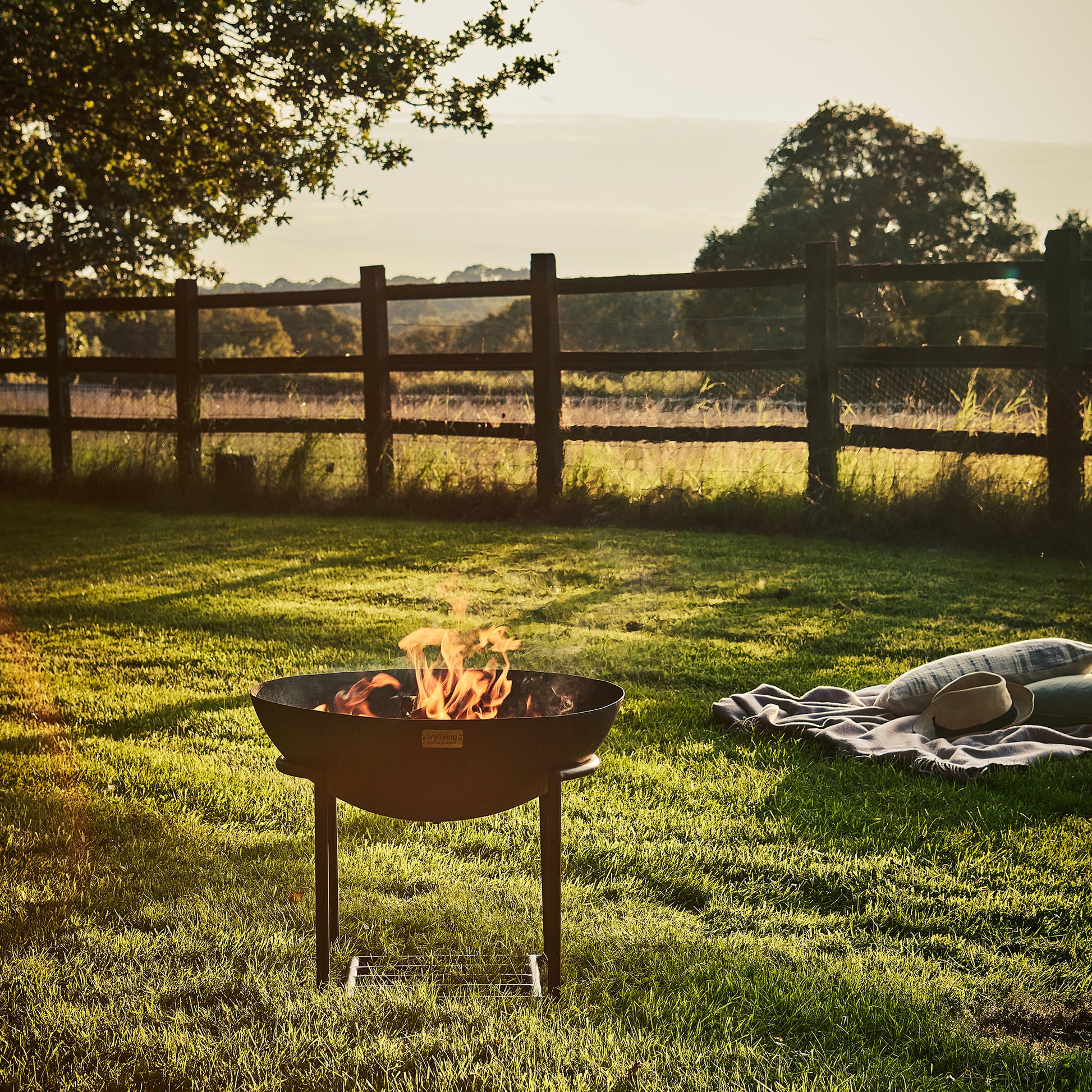 Outdoor Cast Iron Fire Pit on Stand in Black Iron by Ivyline - Mouse & Manor