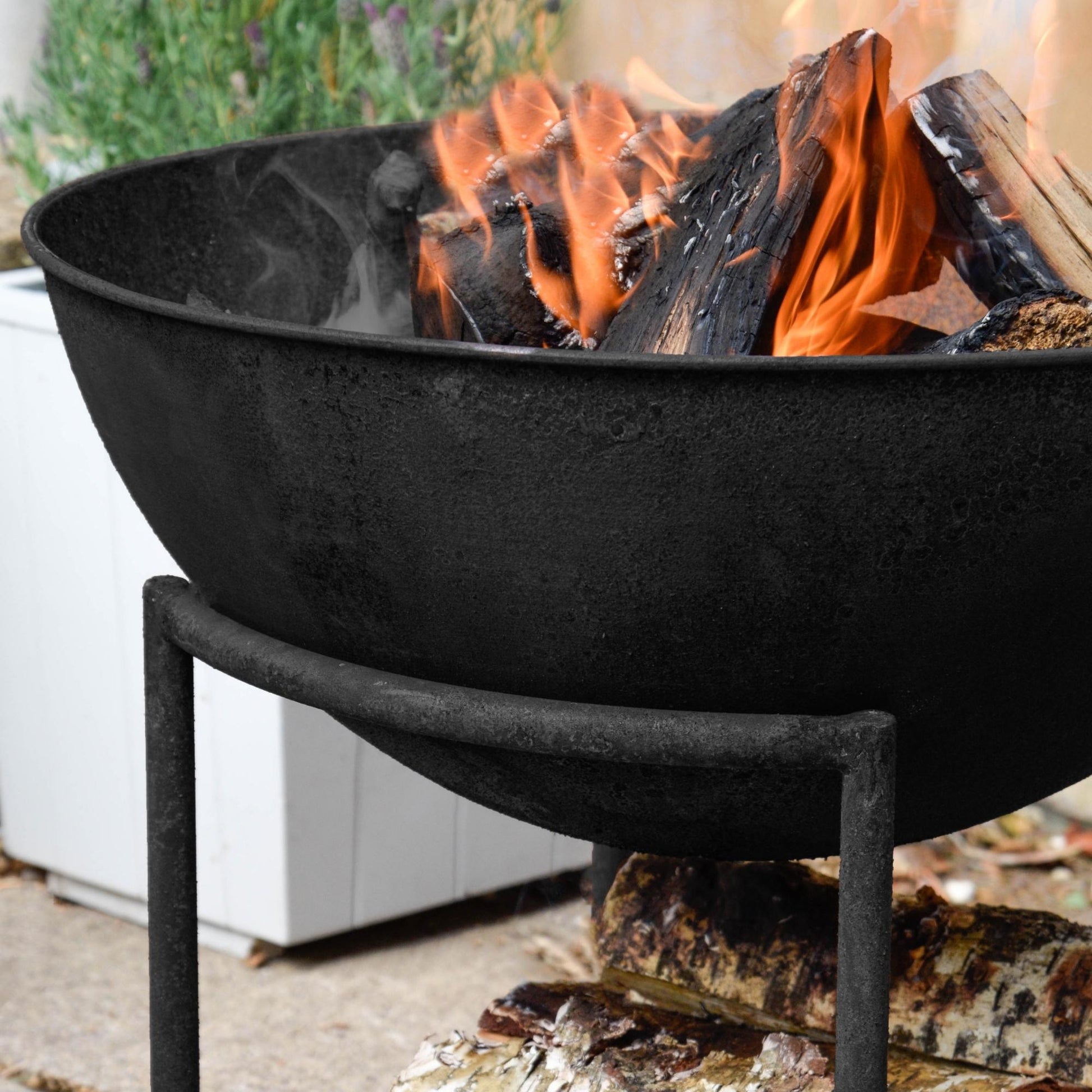 Outdoor Cast Iron Fire Pit on Stand in Black Iron by Ivyline - Mouse & Manor