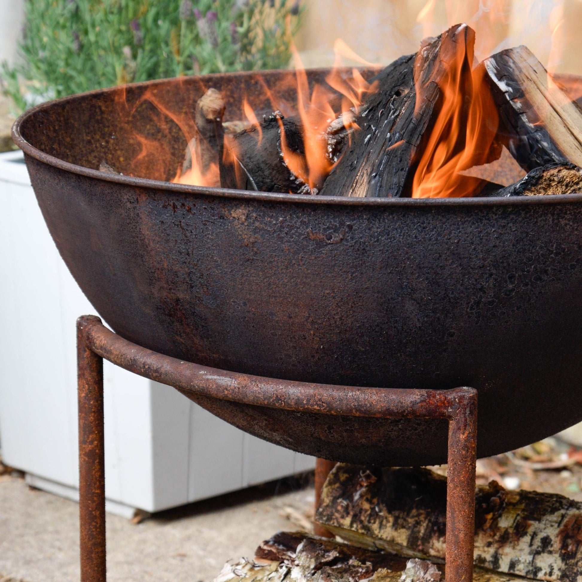 Outdoor Cast Iron Fire Pit on Stand in Rust by Ivyline - Mouse & Manor