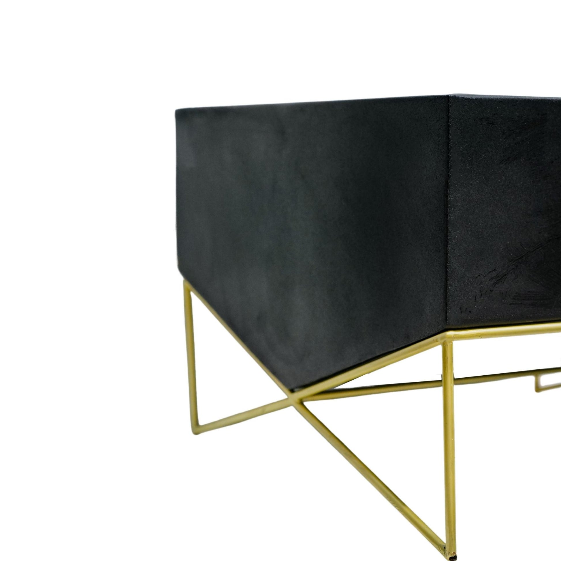 Gemini Outdoor Fire Pit with Geometric Frame in Matte Black/Antique Gold by Ivyline - Mouse & Manor