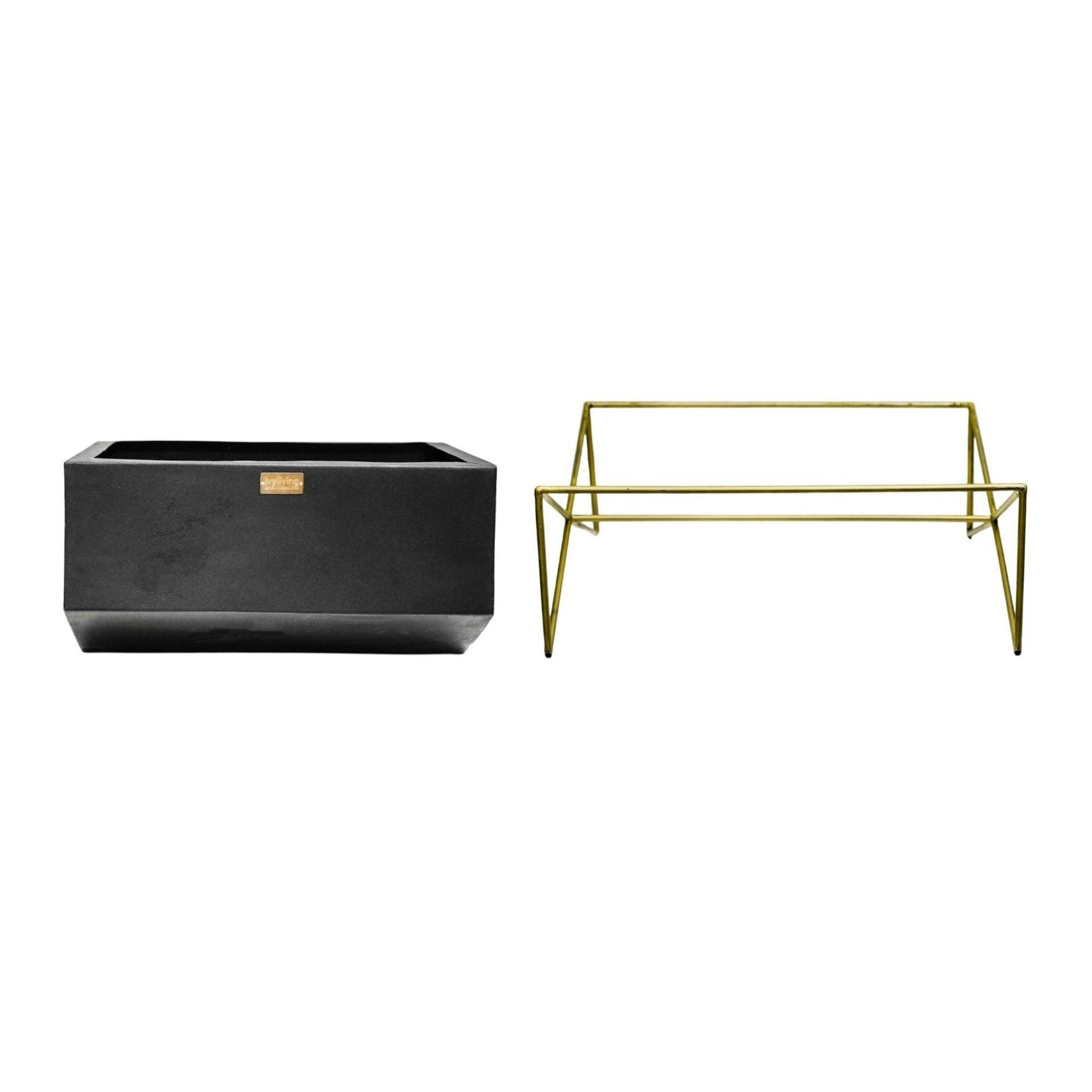 Gemini Outdoor Fire Pit with Geometric Frame in Matte Black/Antique Gold by Ivyline - Mouse & Manor