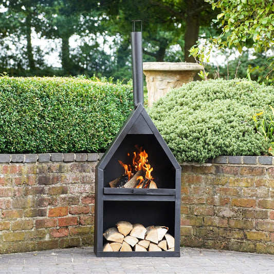 Henley Outdoor Fireplace Chiminea with Grill in Black by Ivyline - Mouse & Manor