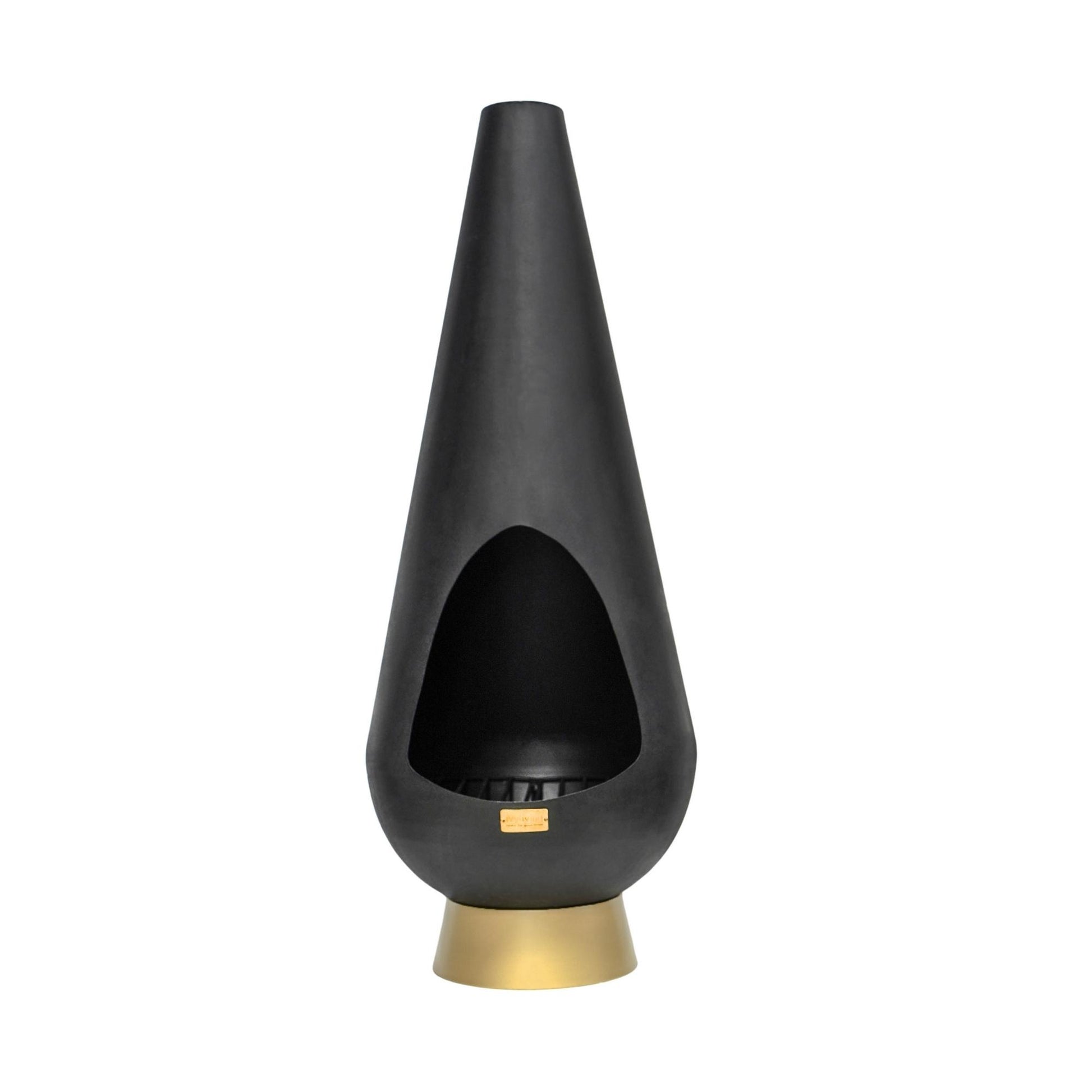 Leo Outdoor Fireplace Chiminea in Matte Black/Antique Gold by Ivyline - Mouse & Manor