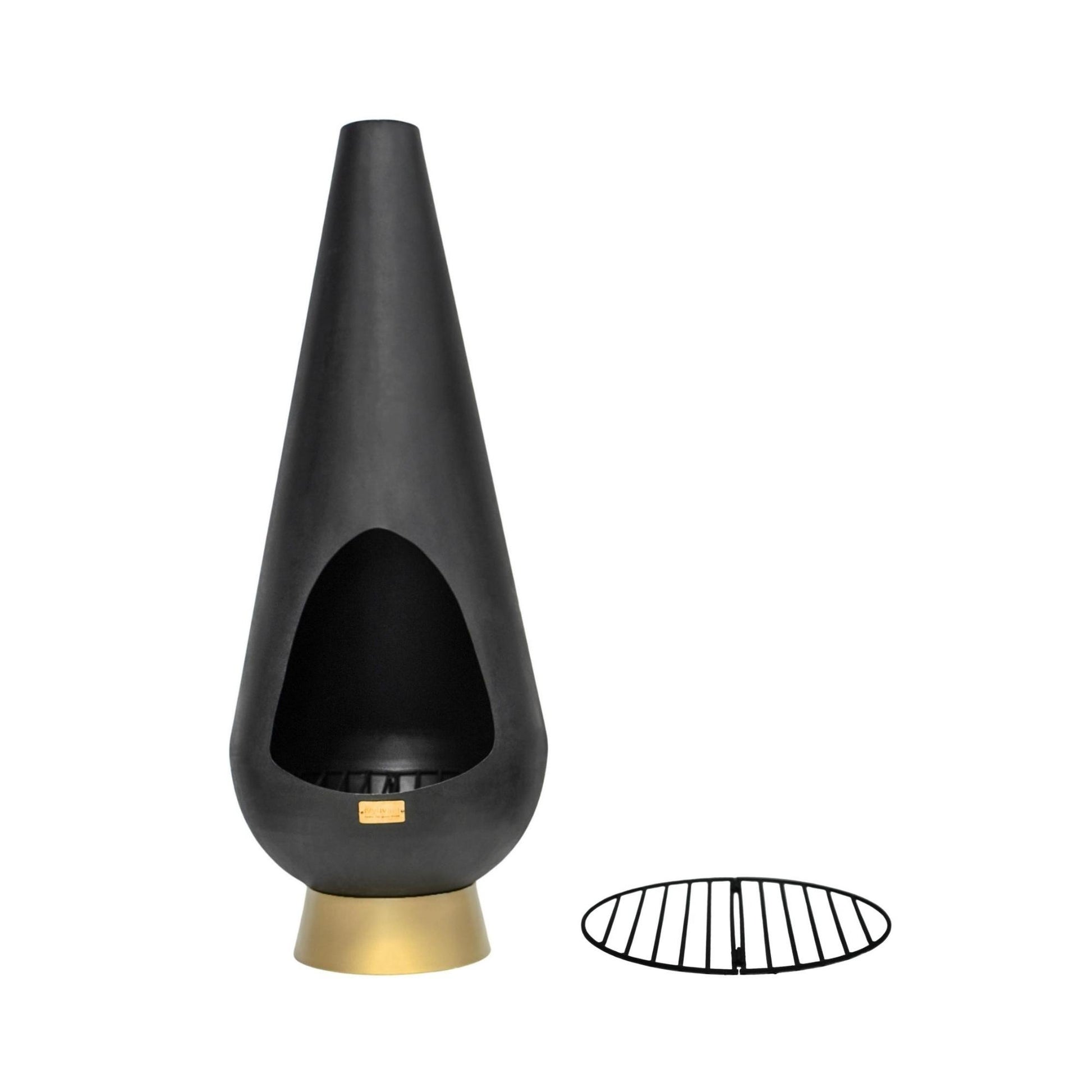 Leo Outdoor Fireplace Chiminea in Matte Black/Antique Gold by Ivyline - Mouse & Manor