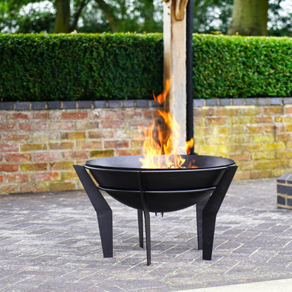 Metal Kendal Outdoor Fire Pit on Stand in Black by Ivyline - Mouse & Manor