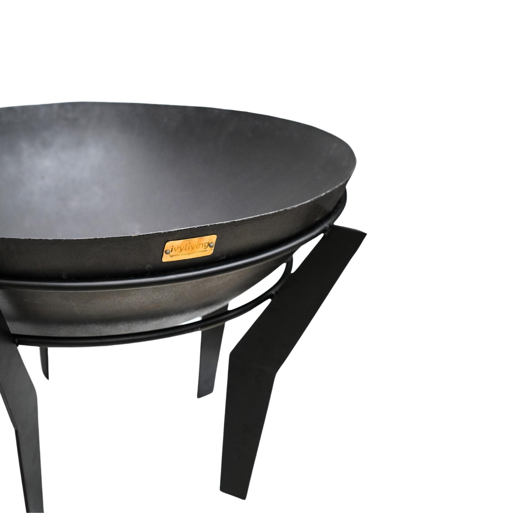 Metal Kendal Outdoor Fire Pit on Stand in Black by Ivyline - Mouse & Manor