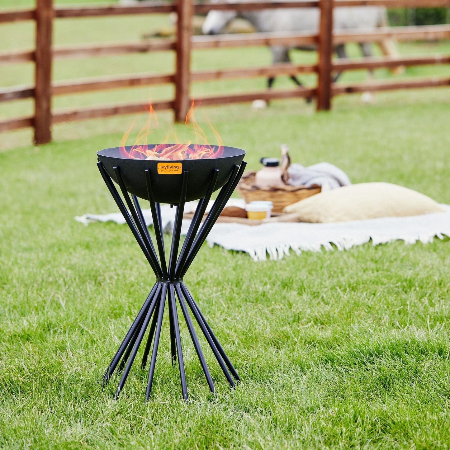 Dakota Fire Pit in Black Outdoor Tall Metal by Ivyline - Mouse & Manor