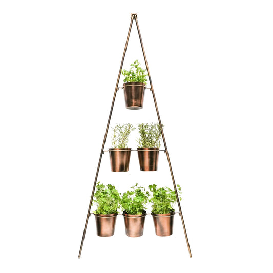 Outdoor Vertical Gold Metal Wall Plant Stand with Planters by Ivyline - Mouse & Manor