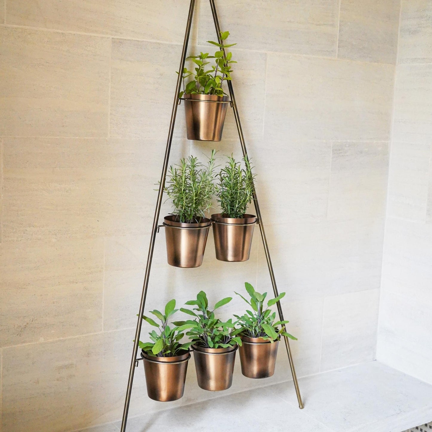 Outdoor Vertical Gold Metal Wall Plant Stand with Planters by Ivyline - Mouse & Manor