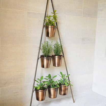 Outdoor Vertical Gold Metal Wall Plant Stand with Planters by Ivyline - Mouse & Manor