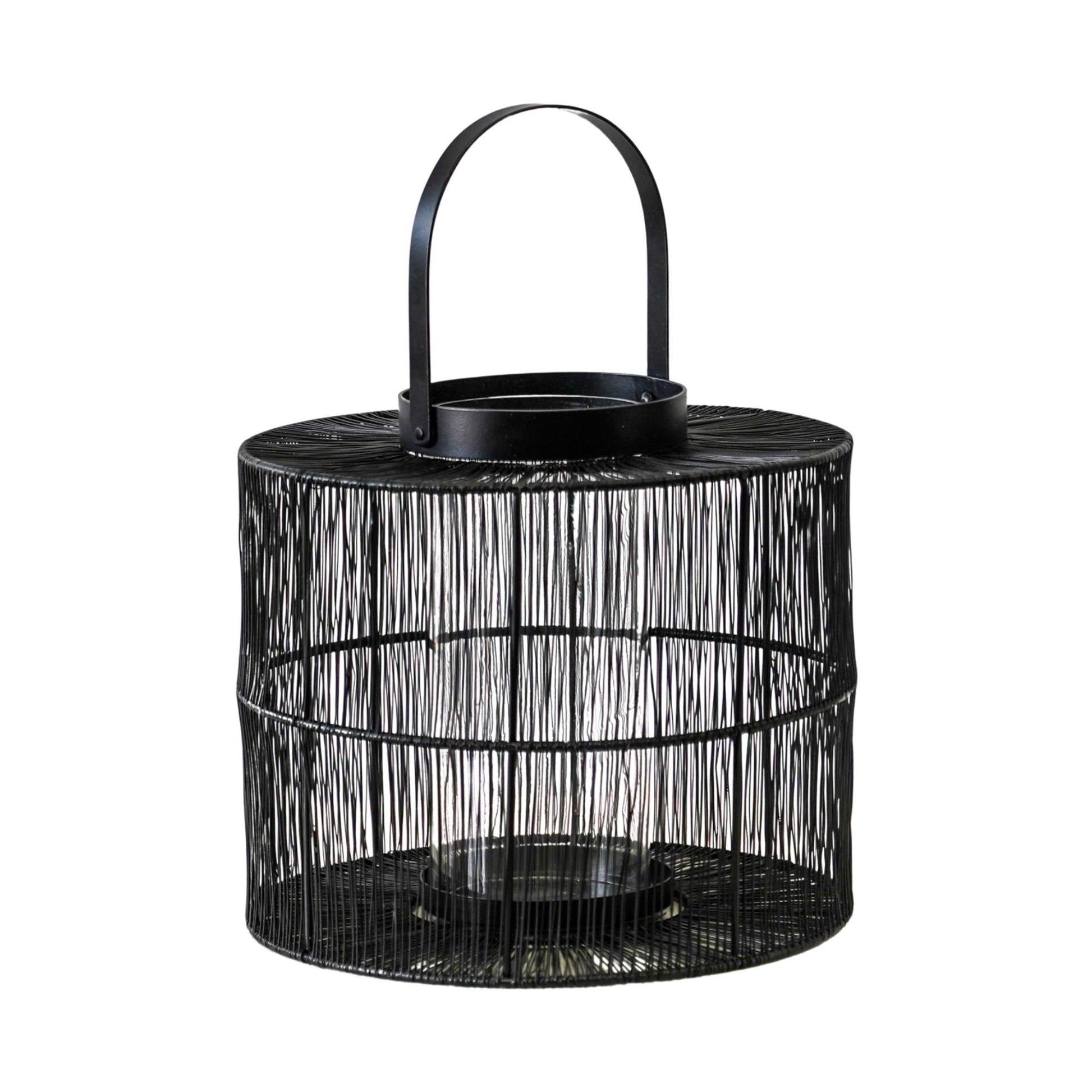 Portofino Wirework Candle Lantern with Glass Insert Black by Ivyline - Mouse & Manor