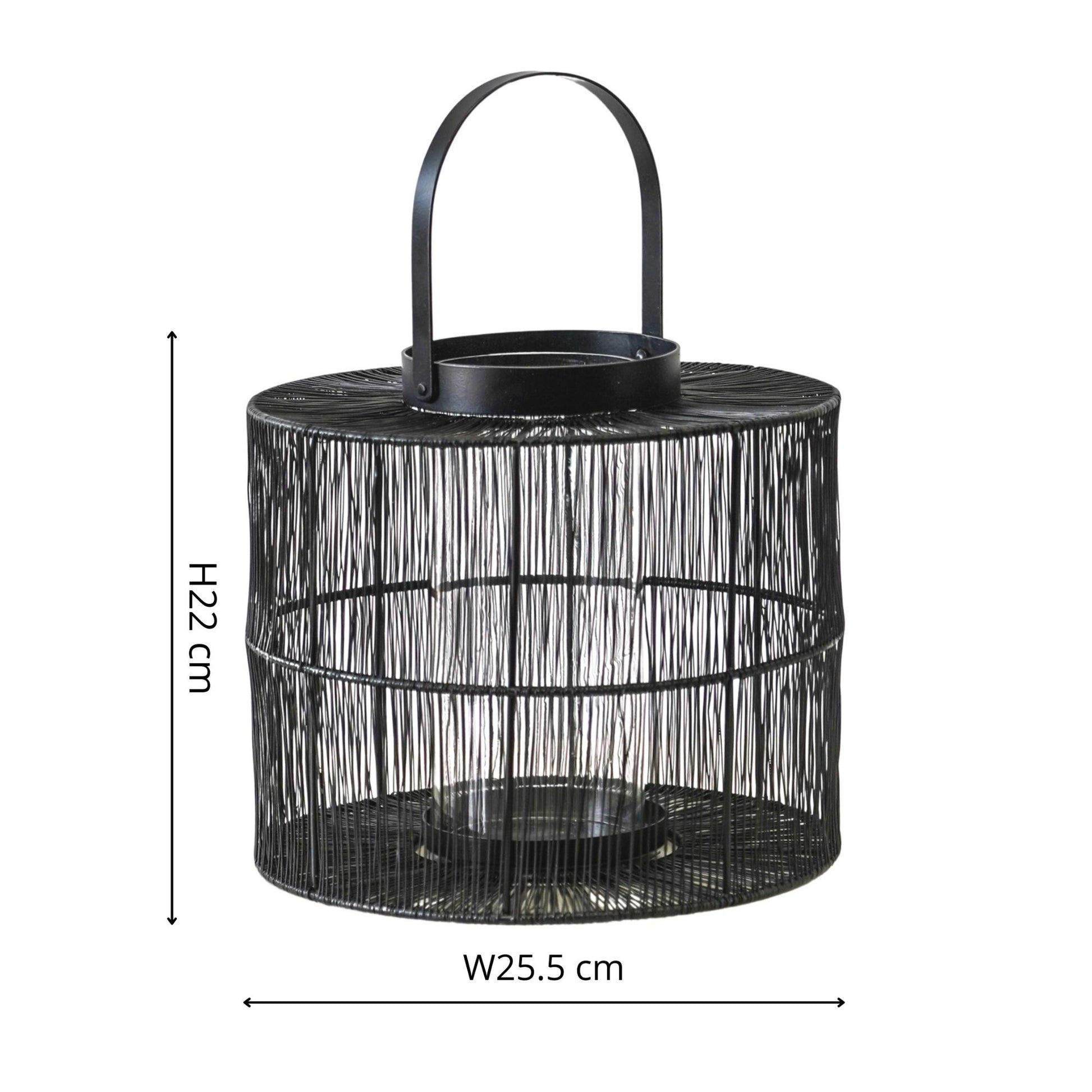 Portofino Wirework Candle Lantern with Glass Insert Black by Ivyline - Mouse & Manor