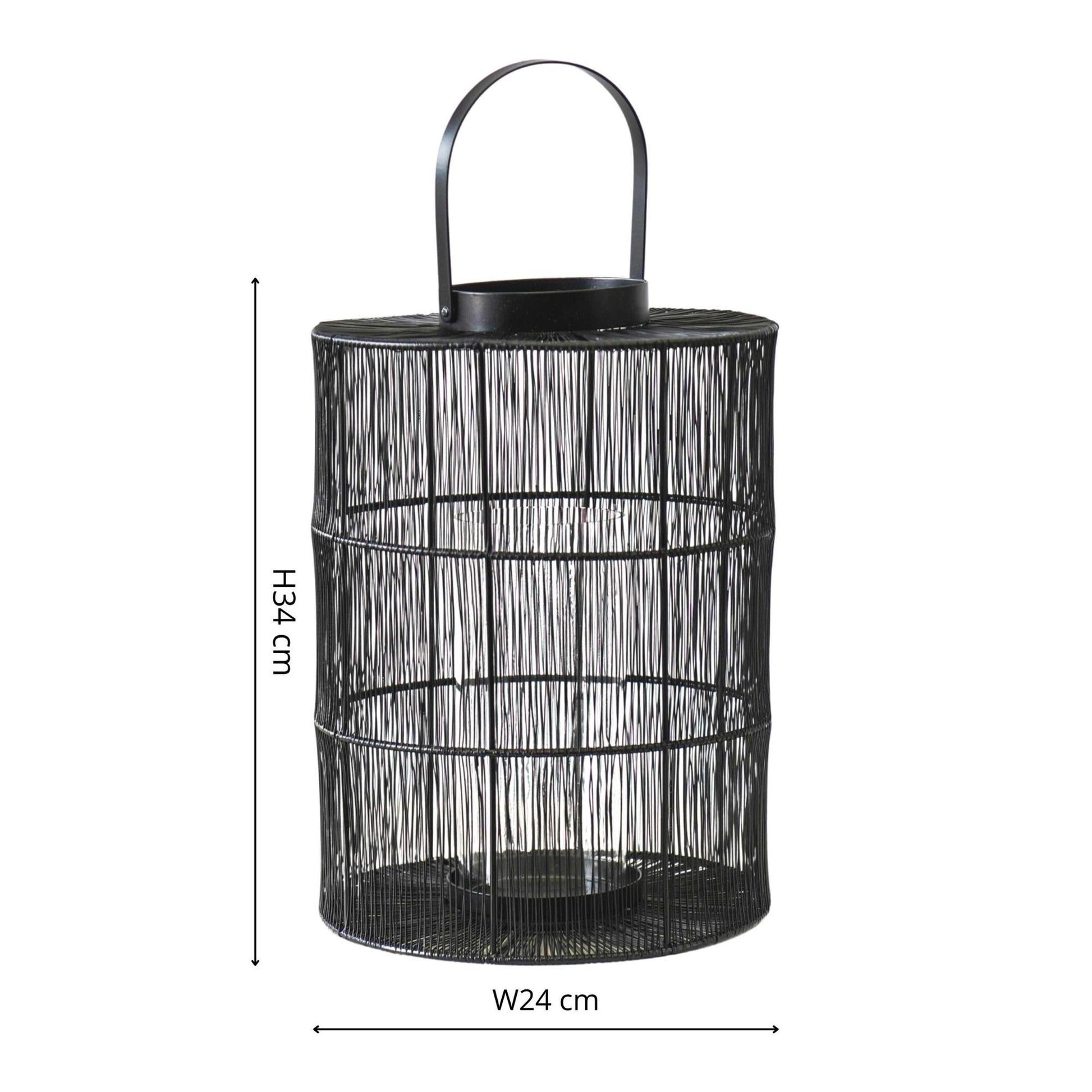 Portofino Wirework Candle Lantern with Glass Insert Black by Ivyline - Mouse & Manor