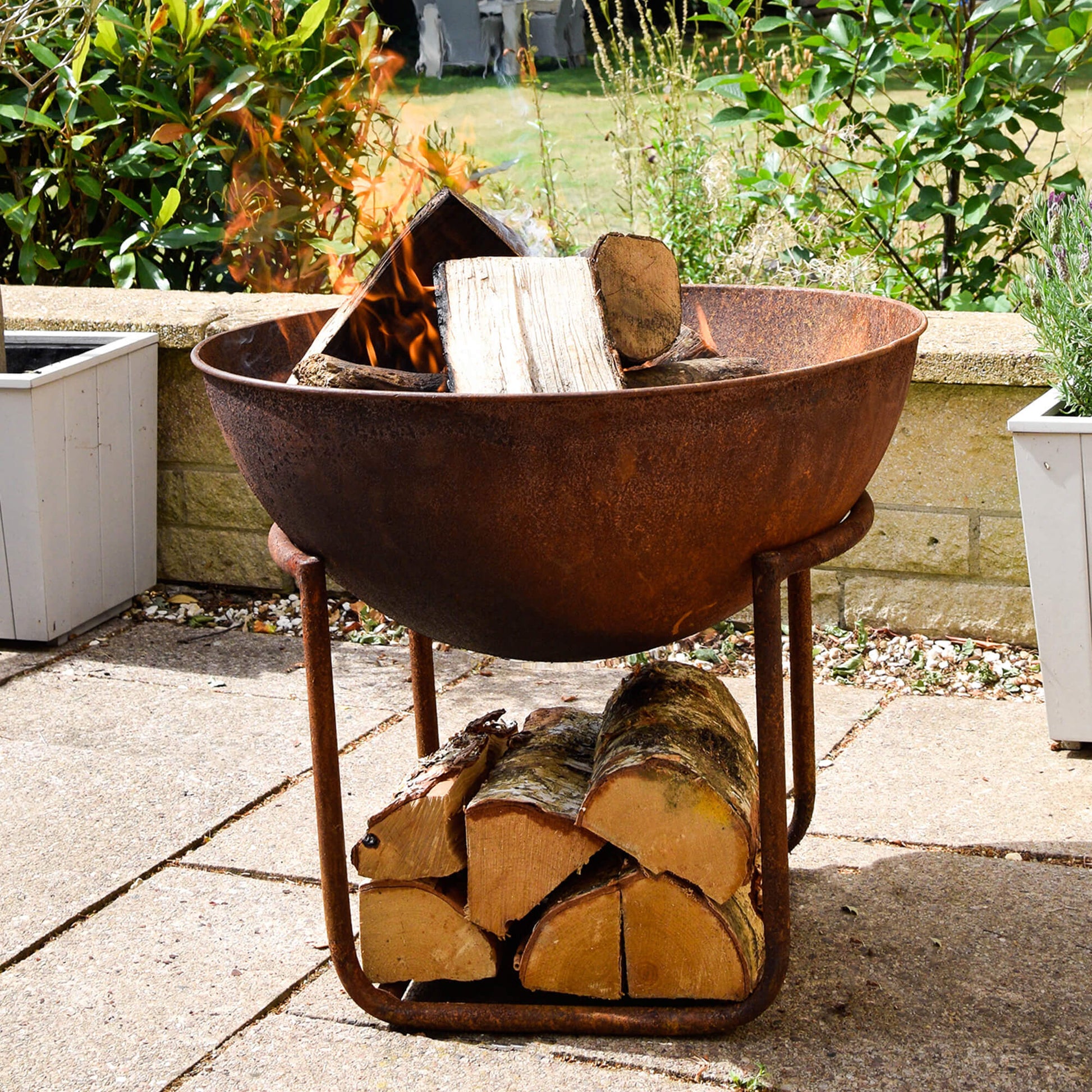 Outdoor Cast Iron Fire Pit on Stand in Rust by Ivyline - Mouse & Manor