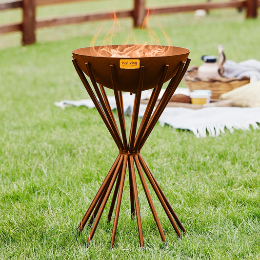 Dakota Fire Pit in Rust Outdoor Tall Metal by Ivyline - Mouse & Manor