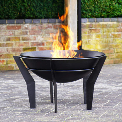 Metal Kendal Outdoor Fire Pit on Stand in Black by Ivyline - Mouse & Manor