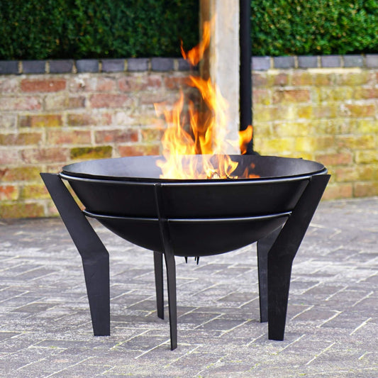Metal Kendal Outdoor Fire Pit on Stand in Black by Ivyline - Mouse & Manor