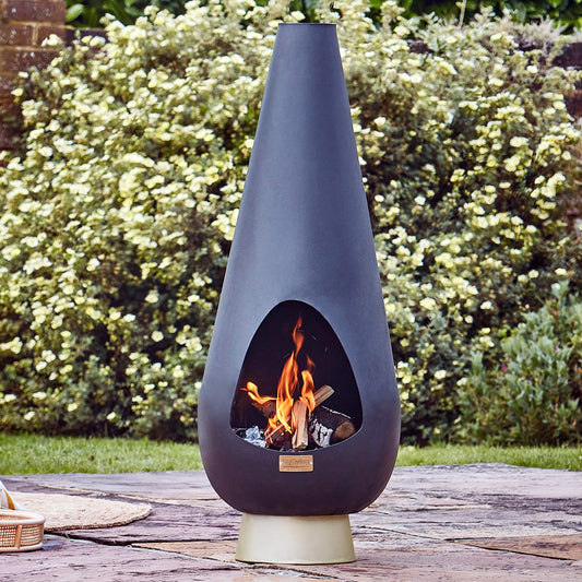 Leo Outdoor Fireplace Chiminea in Matte Black/Antique Gold by Ivyline - Mouse & Manor