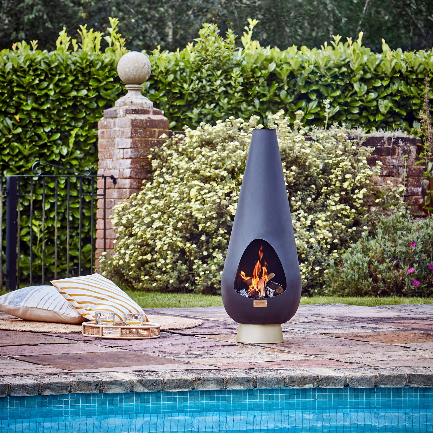 Leo Outdoor Fireplace Chiminea in Matte Black/Antique Gold by Ivyline - Mouse & Manor