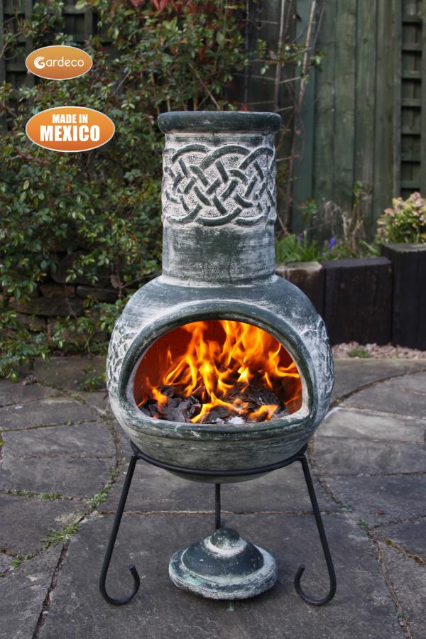 Edyth Medium Celtic-Themed Mexican Clay Chimenea by Gardeco - Mouse & Manor