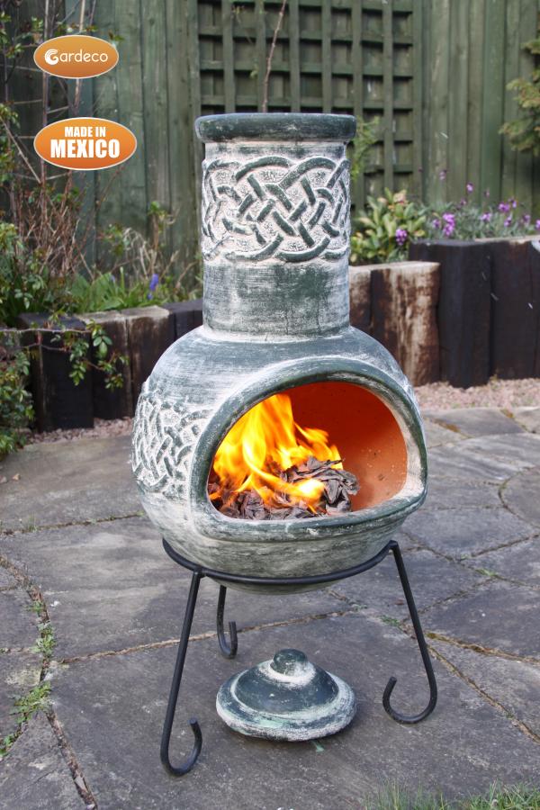 Edyth Medium Celtic-Themed Mexican Clay Chimenea by Gardeco - Mouse & Manor