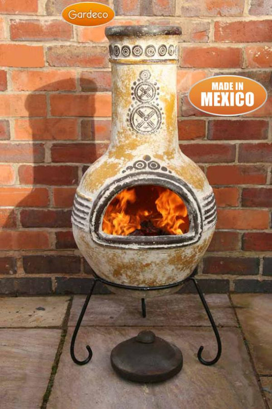 Azteca Large Mexican Clay Chimenea in Yellow by Gardeco - Mouse & Manor