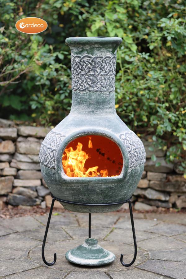 Edyth Extra-Large Celtic-Themed Mexican Clay Chimenea by Gardeco. - Mouse & Manor